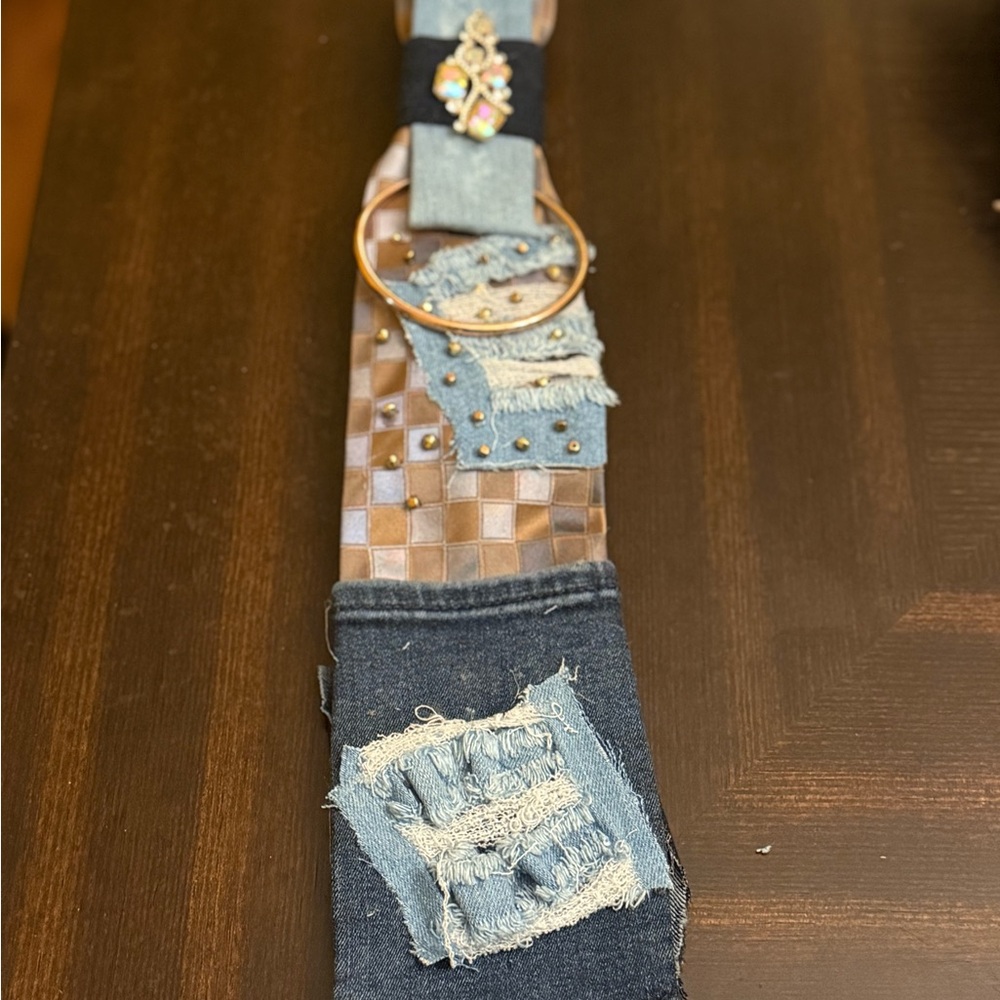 Patchwork Denim And Brown Junk Tie - image 3
